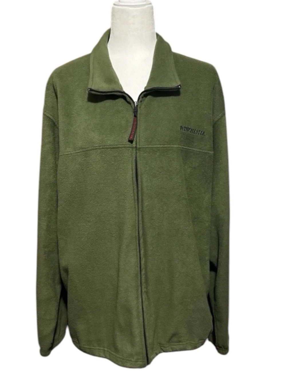 Winchester, Vintage Men’s Fleece Zip Down Solid Olive Green Jacket. Large.